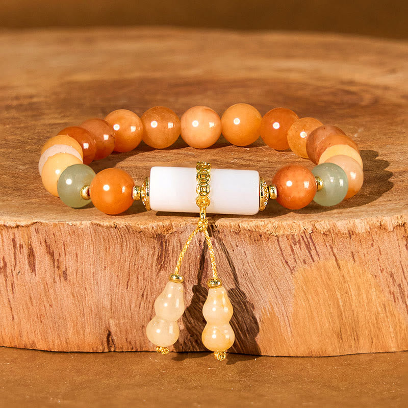 Wear FengShui Golden Silk Jade Beads Gourd White Crystal Wealth Luck Bracelet