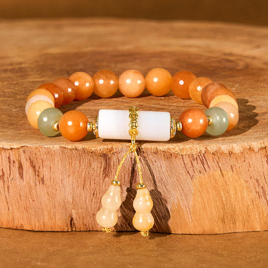 Wear FengShui Golden Silk Jade Beads Gourd White Crystal Wealth Luck Bracelet