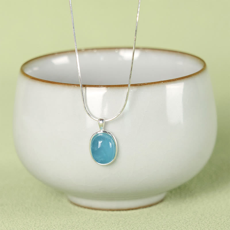 Wear FengShui 925 Sterling Silver Aquamarine Healing Clavicle Chain Necklace Pendant