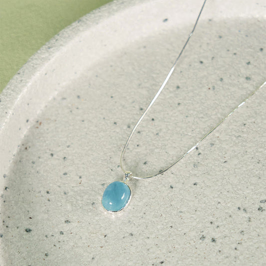 Wear FengShui 925 Sterling Silver Aquamarine Healing Clavicle Chain Necklace Pendant