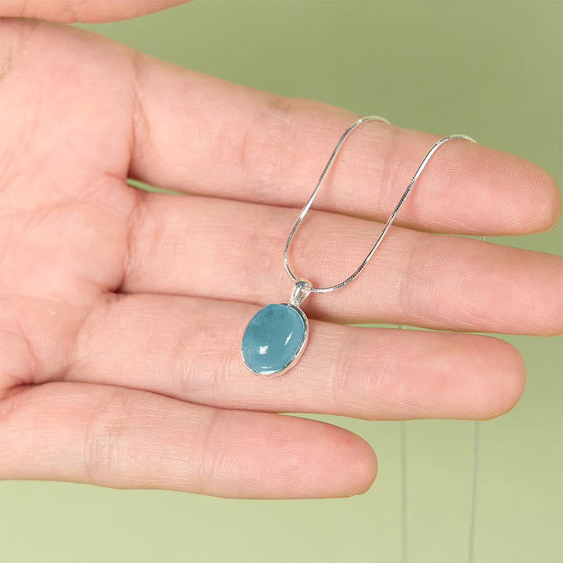 Wear FengShui 925 Sterling Silver Aquamarine Healing Clavicle Chain Necklace Pendant