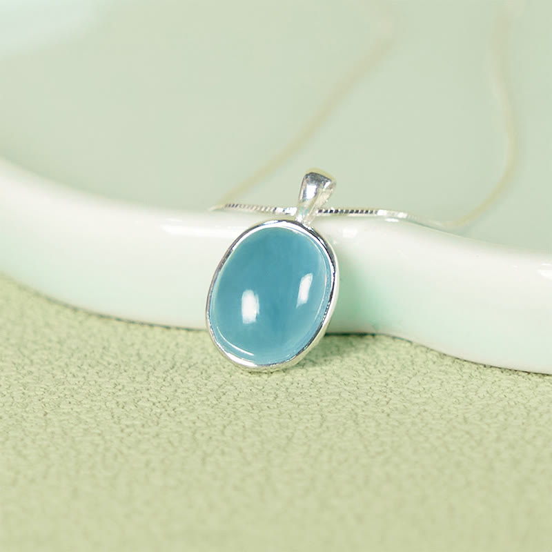 Wear FengShui 925 Sterling Silver Aquamarine Healing Clavicle Chain Necklace Pendant