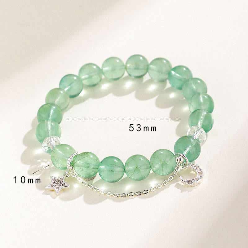 Wear FengShui Green Fluorite Beads Moon Star Peace Bracelet