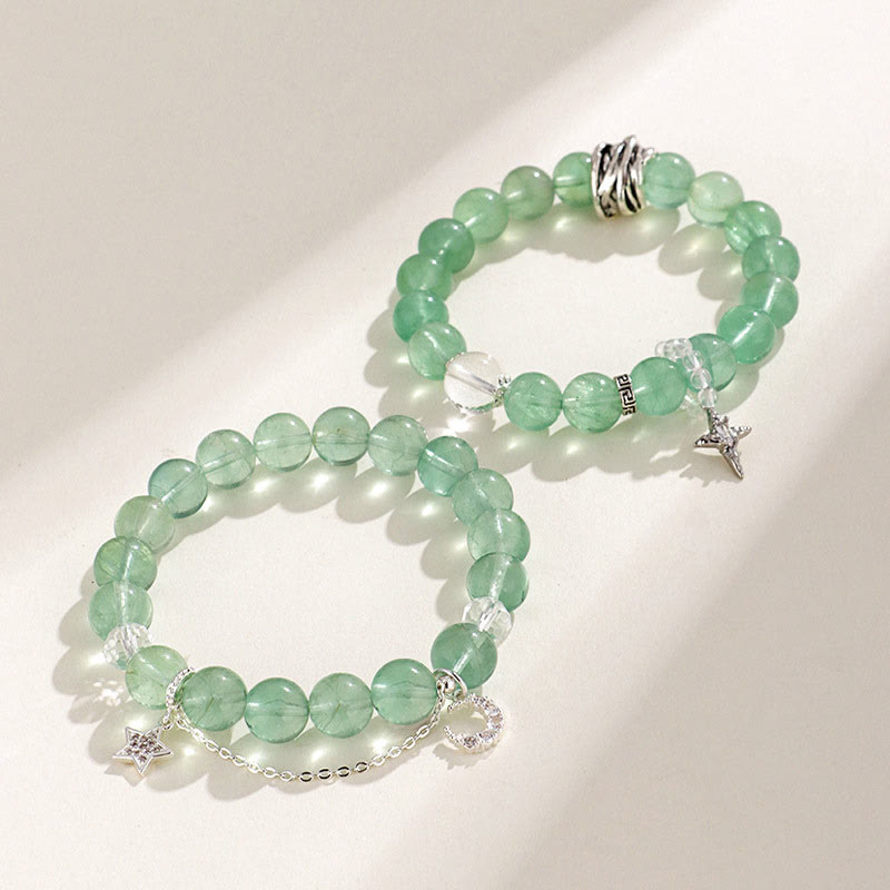 Wear FengShui Green Fluorite Beads Moon Star Peace Bracelet