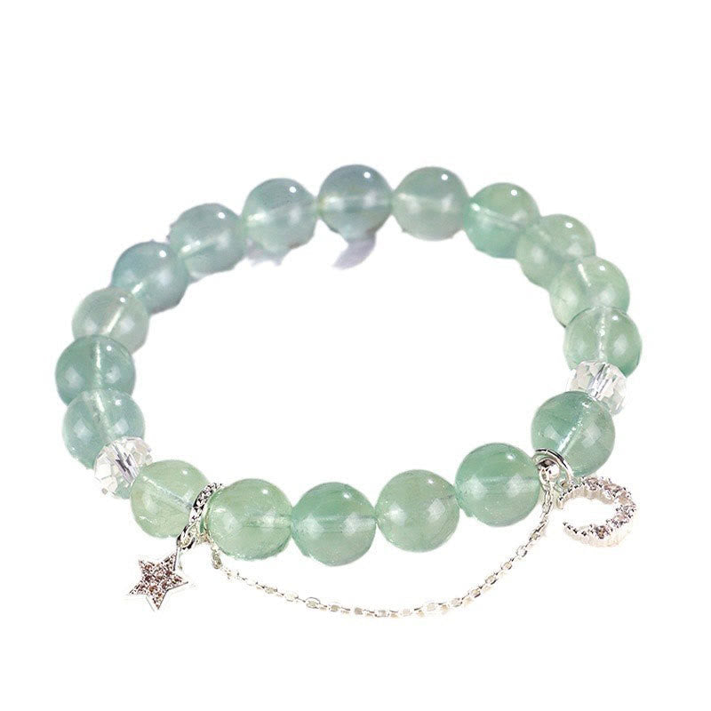Wear FengShui Green Fluorite Beads Moon Star Peace Bracelet