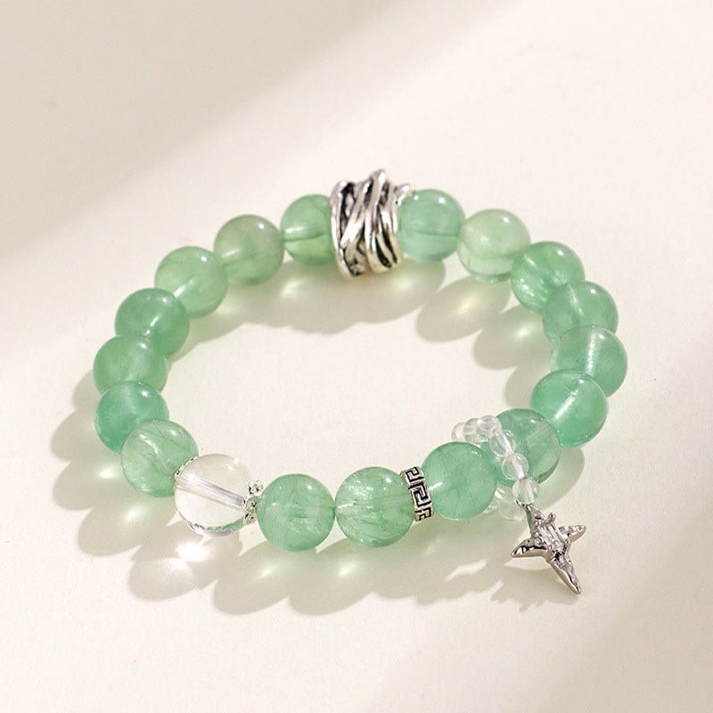 Wear FengShui Green Fluorite Beads Moon Star Peace Bracelet