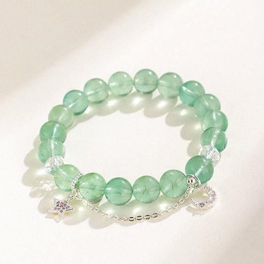 Wear FengShui Green Fluorite Beads Moon Star Peace Bracelet
