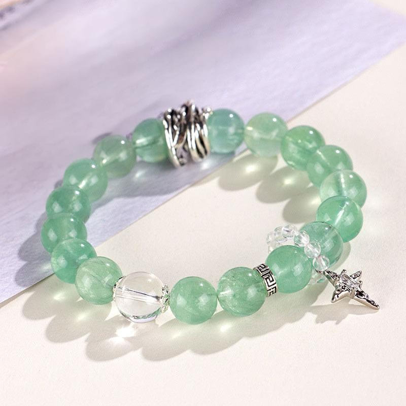 Wear FengShui Green Fluorite Beads Moon Star Peace Bracelet