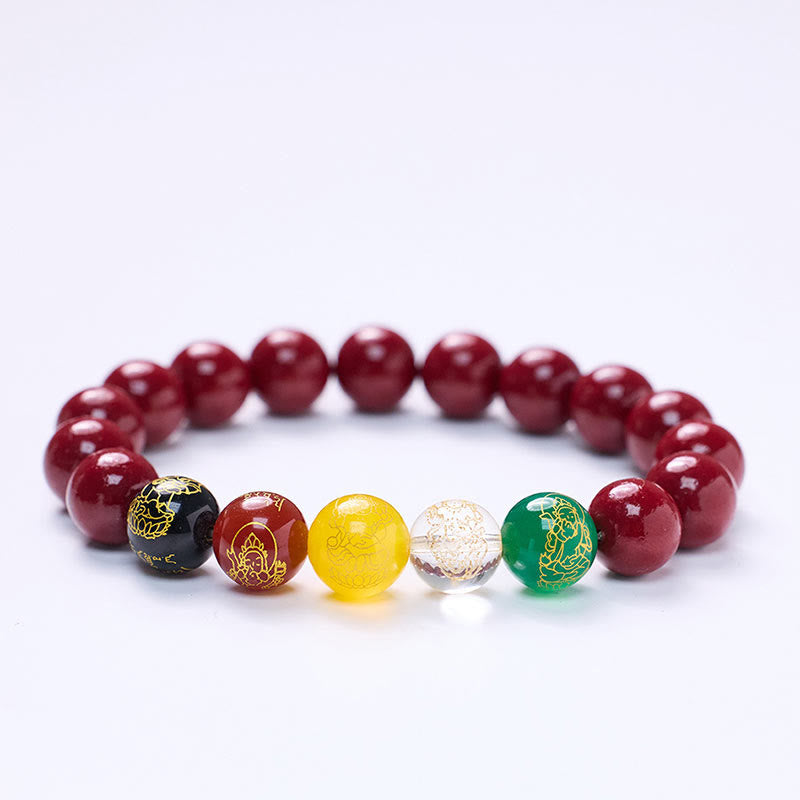 Wear FengShui Cinnabar Agate Five Directions Gods Of Wealth Blessing Bracelet