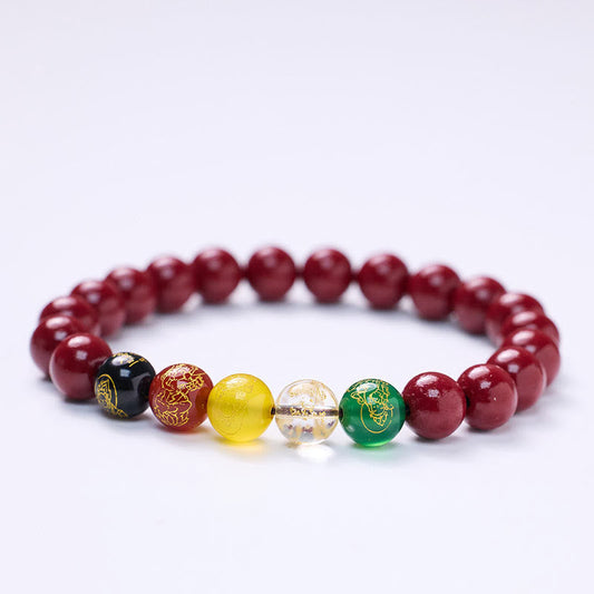 Wear FengShui Cinnabar Agate Five Directions Gods Of Wealth Blessing Bracelet