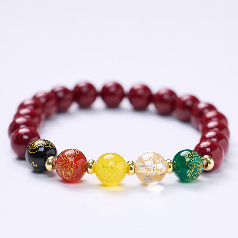 Wear FengShui Cinnabar Agate Five Directions Gods Of Wealth Blessing Bracelet