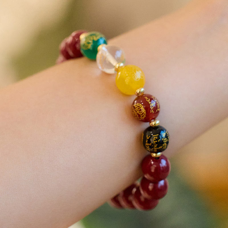 Wear FengShui Cinnabar Agate Five Directions Gods Of Wealth Blessing Bracelet