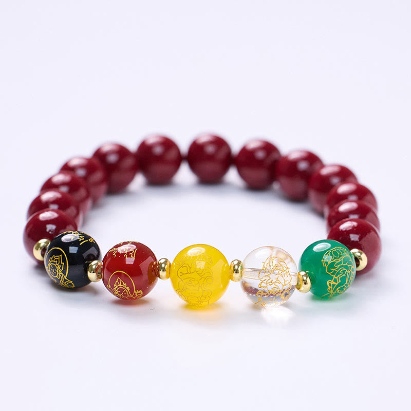 Wear FengShui Cinnabar Agate Five Directions Gods Of Wealth Blessing Bracelet