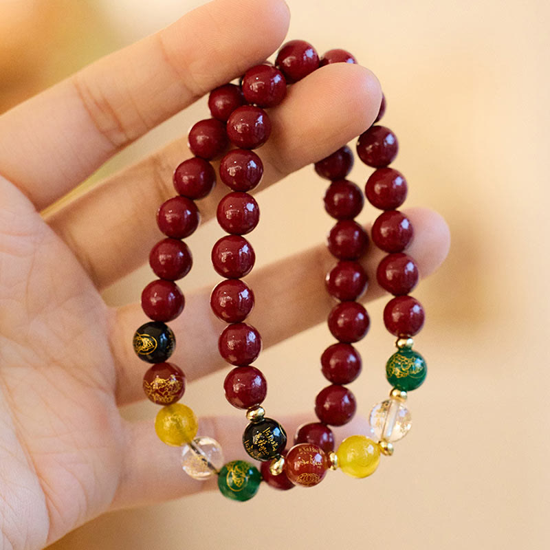 Wear FengShui Cinnabar Agate Five Directions Gods Of Wealth Blessing Bracelet