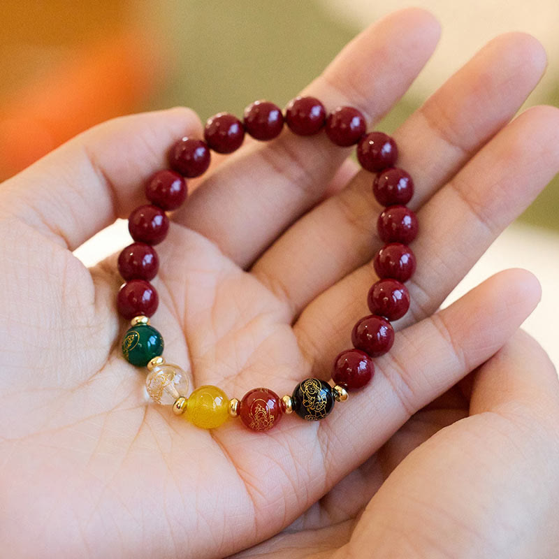 Wear FengShui Cinnabar Agate Five Directions Gods Of Wealth Blessing Bracelet