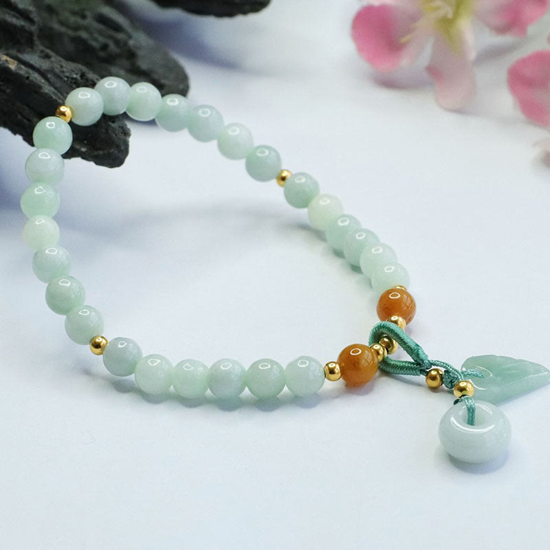 Wear FengShui Jade Beads Leaf Peace Buckle Prosperity Bracelet