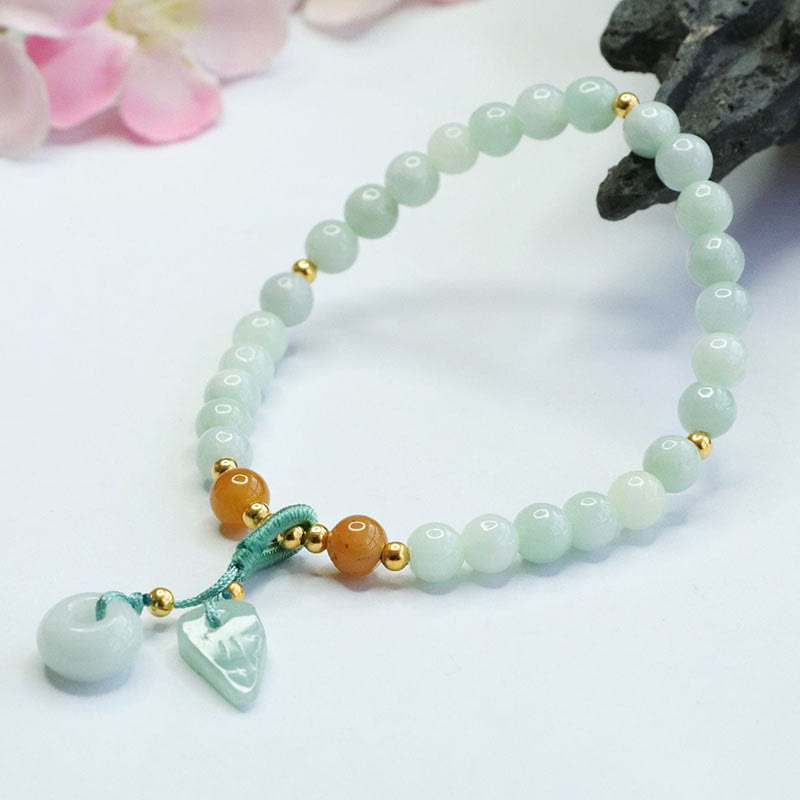 Wear FengShui Jade Beads Leaf Peace Buckle Prosperity Bracelet