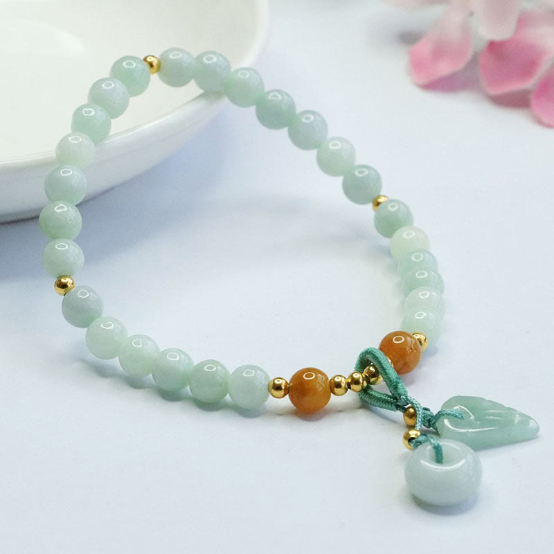 Wear FengShui Jade Beads Leaf Peace Buckle Prosperity Bracelet