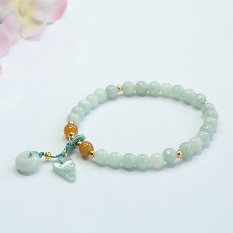 Wear FengShui Jade Beads Leaf Peace Buckle Prosperity Bracelet