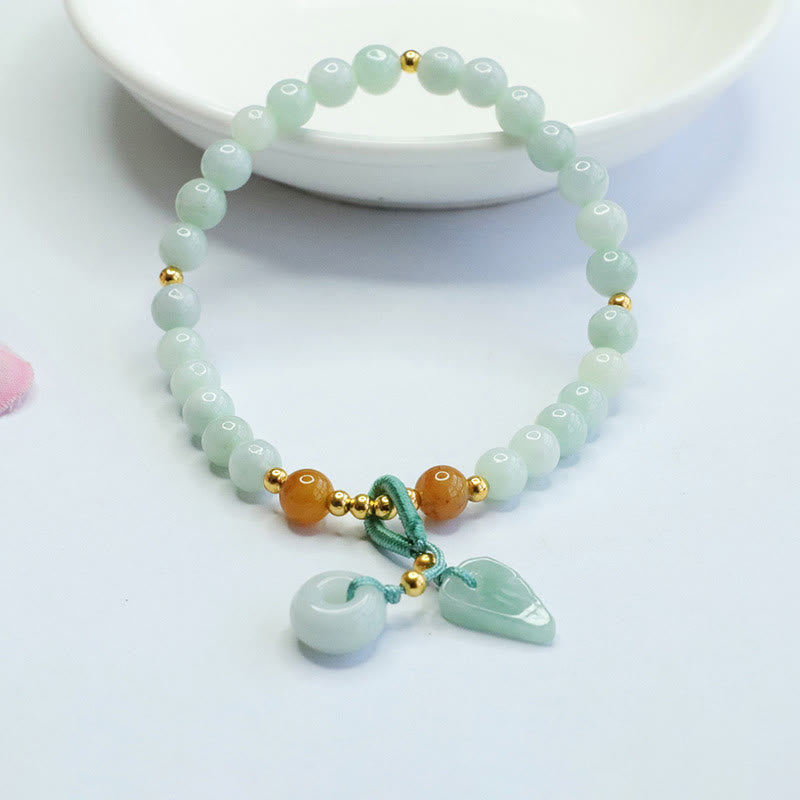 Wear FengShui Jade Beads Leaf Peace Buckle Prosperity Bracelet