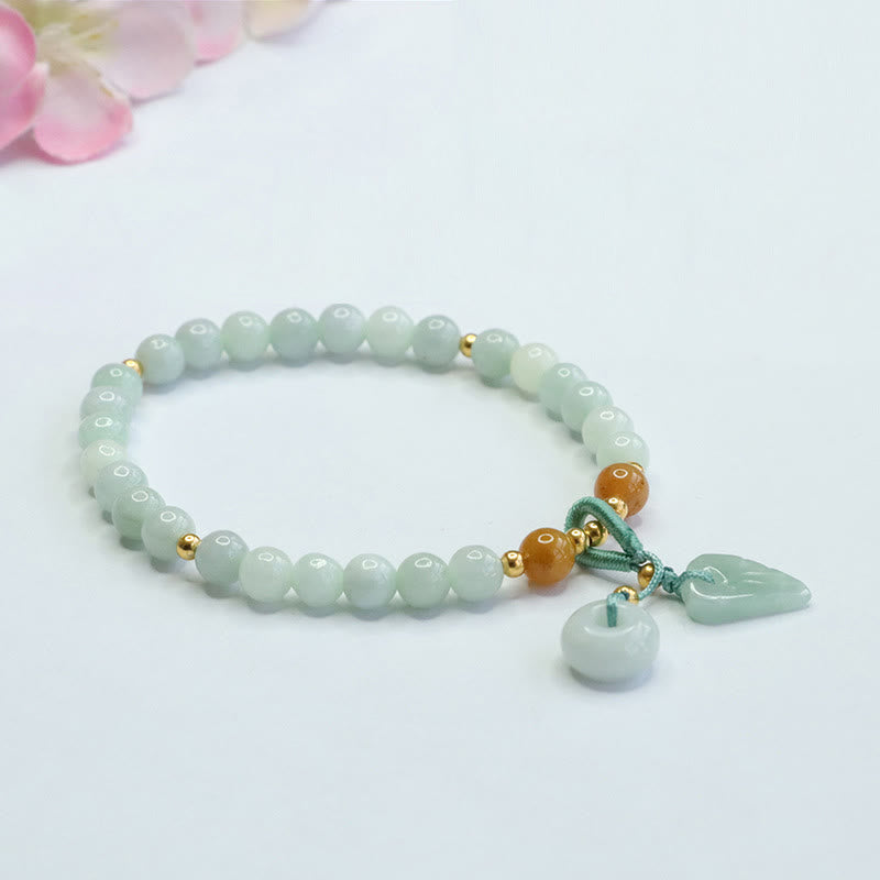 Wear FengShui Jade Beads Leaf Peace Buckle Prosperity Bracelet