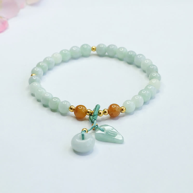 Wear FengShui Jade Beads Leaf Peace Buckle Prosperity Bracelet