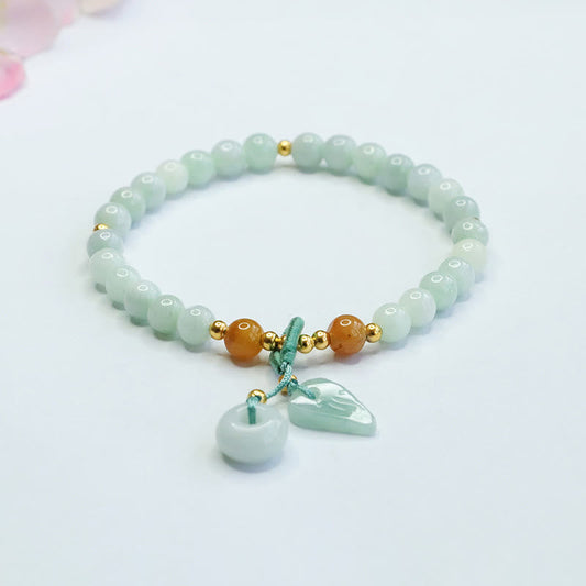 Wear FengShui Jade Beads Leaf Peace Buckle Prosperity Bracelet