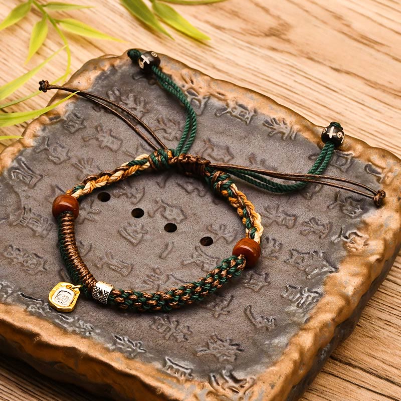 Wear FengShui Handmade Tibetan Zakiram Goddess Of Wealth Wood Protection Braided Bracelet
