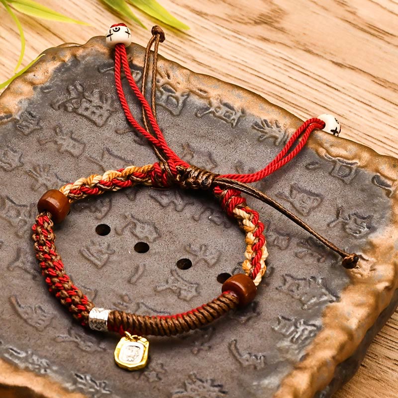 Wear FengShui Handmade Tibetan Zakiram Goddess Of Wealth Wood Protection Braided Bracelet