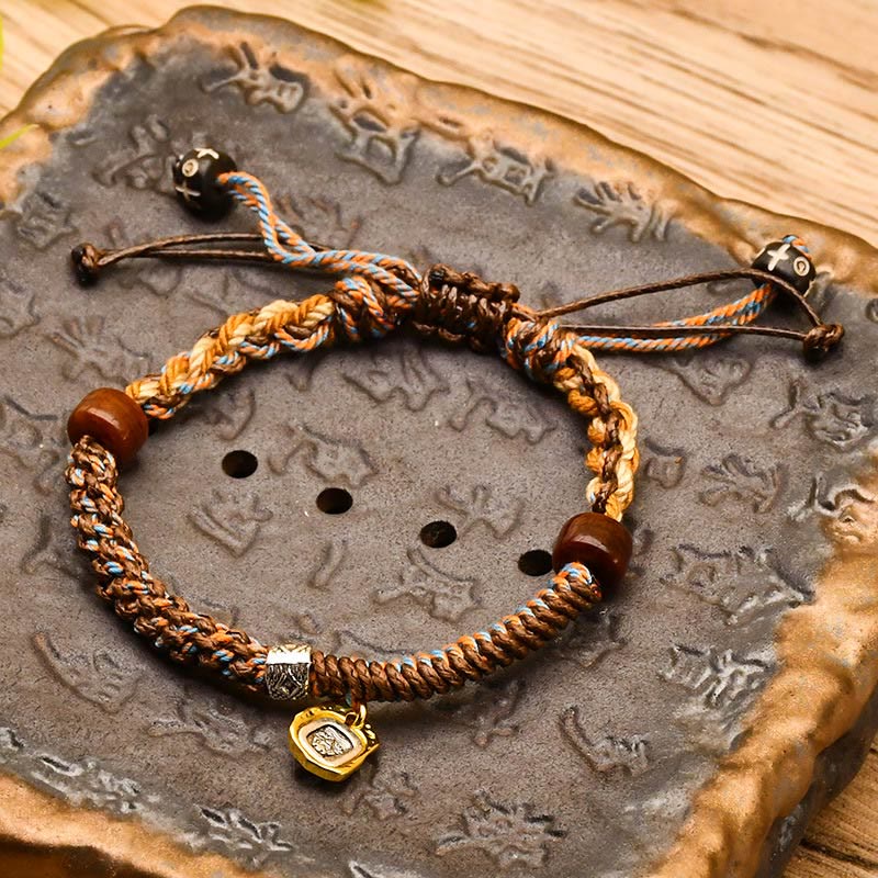 Wear FengShui Handmade Tibetan Zakiram Goddess Of Wealth Wood Protection Braided Bracelet