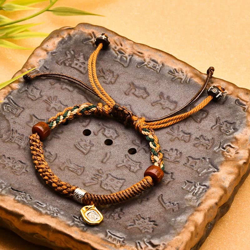 Wear FengShui Handmade Tibetan Zakiram Goddess Of Wealth Wood Protection Braided Bracelet