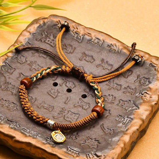 Wear FengShui Handmade Tibetan Zakiram Goddess Of Wealth Wood Protection Braided Bracelet