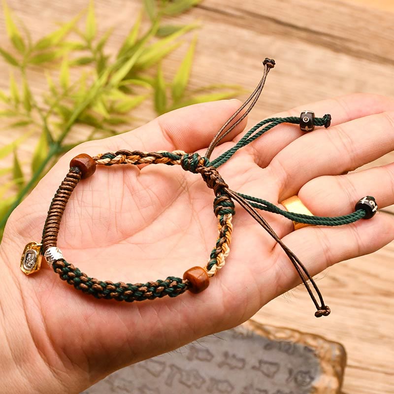 Wear FengShui Handmade Tibetan Zakiram Goddess Of Wealth Wood Protection Braided Bracelet