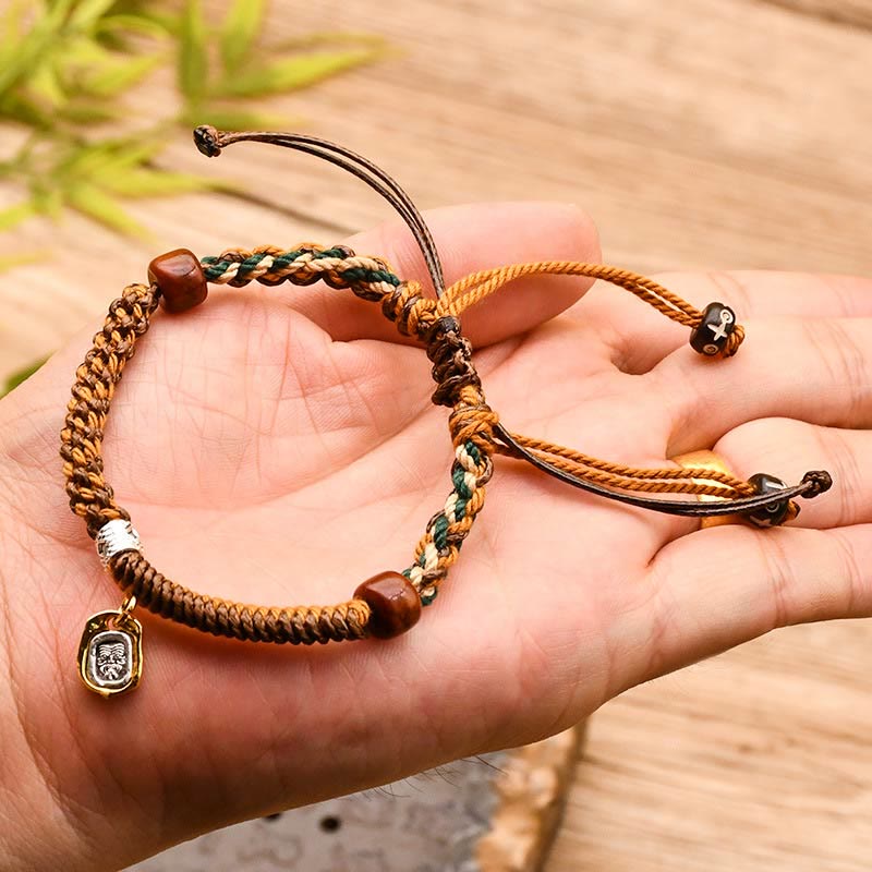 Wear FengShui Handmade Tibetan Zakiram Goddess Of Wealth Wood Protection Braided Bracelet