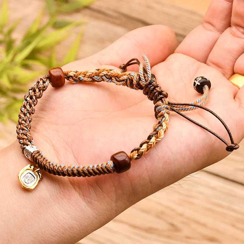 Wear FengShui Handmade Tibetan Zakiram Goddess Of Wealth Wood Protection Braided Bracelet