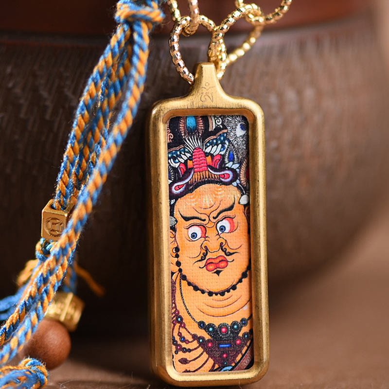 Wear FengShui Tibet God Of Wealth Titanium Steel Thangka Wealth Necklace Pendant