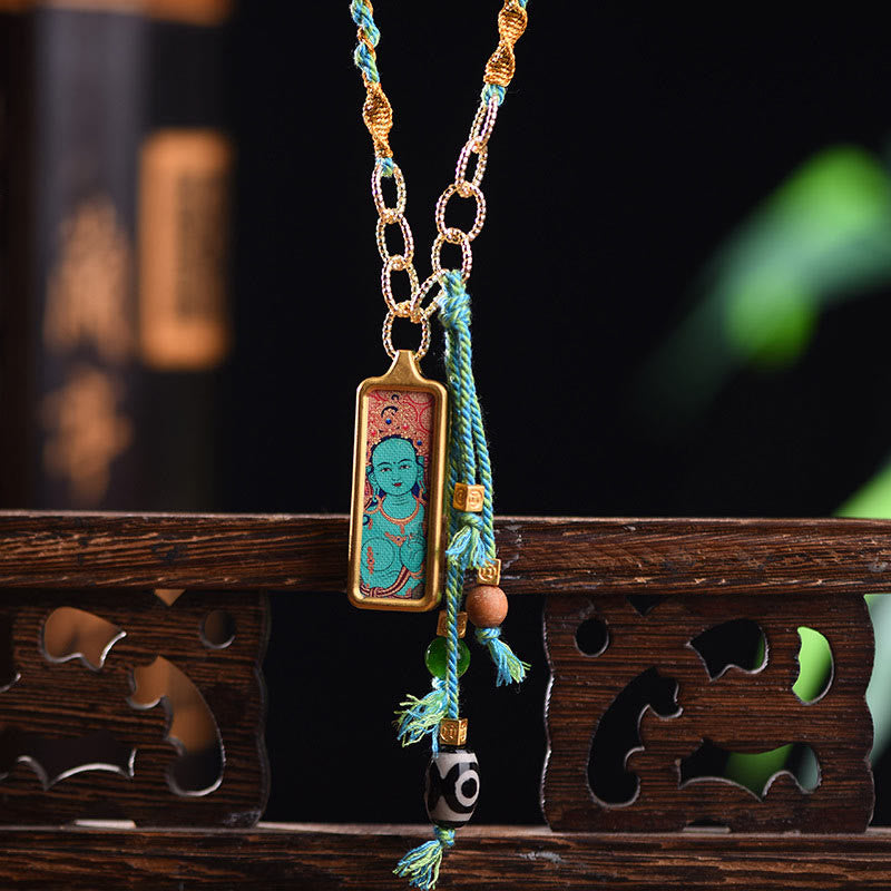 Wear FengShui Tibet God Of Wealth Titanium Steel Thangka Wealth Necklace Pendant