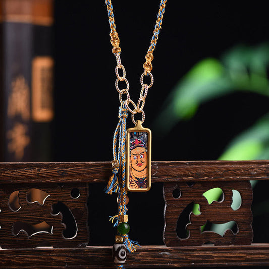 Wear FengShui Tibet God Of Wealth Titanium Steel Thangka Wealth Necklace Pendant