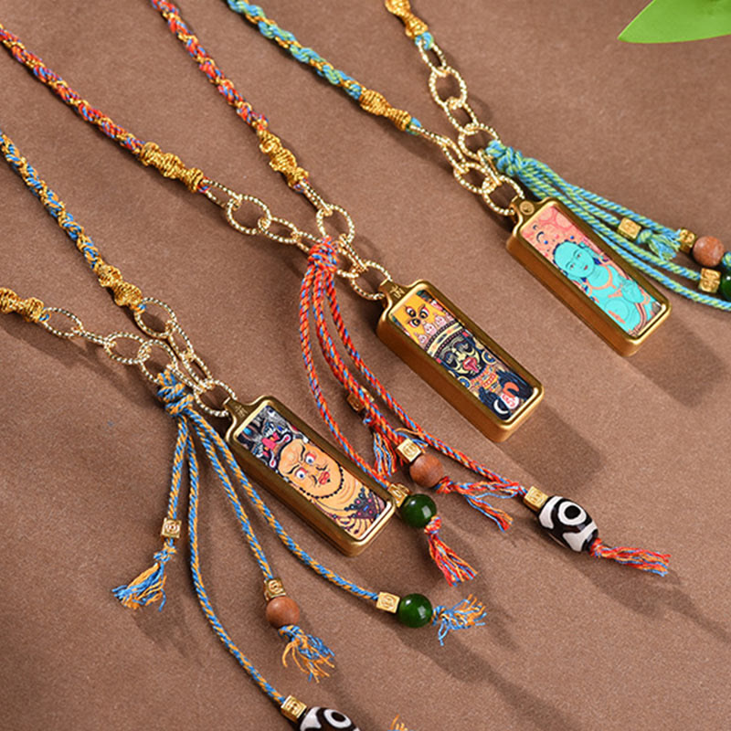 Wear FengShui Tibet God Of Wealth Titanium Steel Thangka Wealth Necklace Pendant