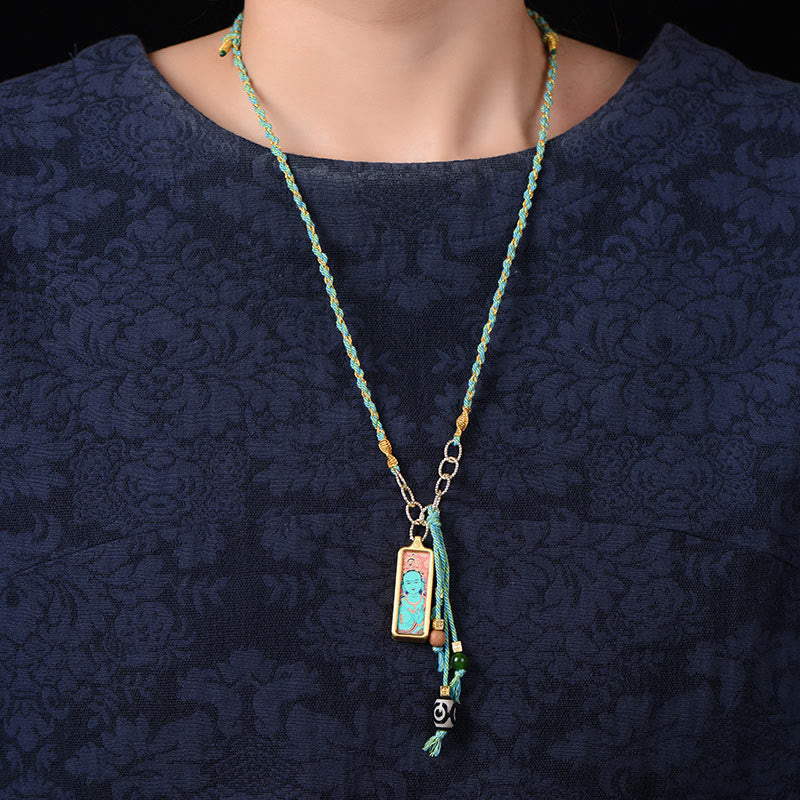 Wear FengShui Tibet God Of Wealth Titanium Steel Thangka Wealth Necklace Pendant