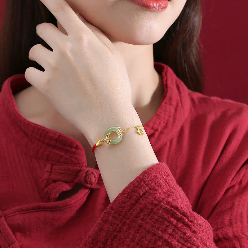 Wear FengShui 999 Sterling Silver Hetian White Jade Double Koi Fish Peace Buckle Lucky Charm Wealth Bracelet