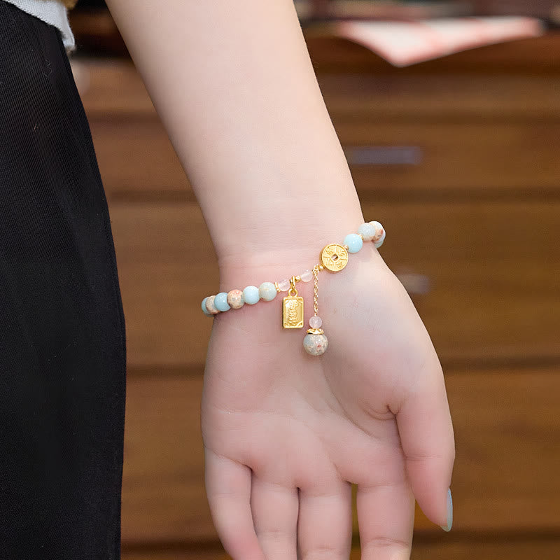 Wear FengShui Shoushan Stone Copper Coin Money From All Directions Wealth Bracelet