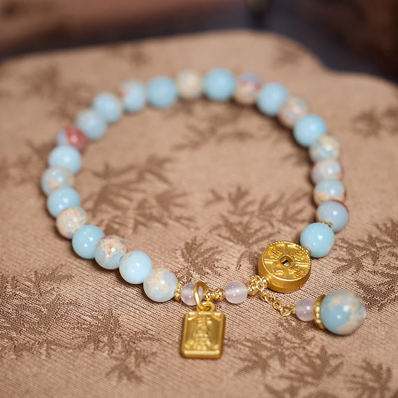 Wear FengShui Shoushan Stone Copper Coin Money From All Directions Wealth Bracelet