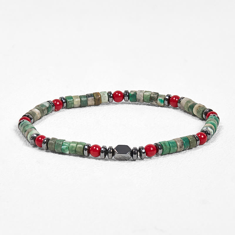 Wear FengShui Natural Green Stone Hematite Red Coral Powerful Bracelet