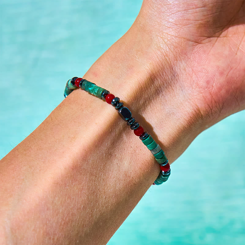 Wear FengShui Natural Green Stone Hematite Red Coral Powerful Bracelet
