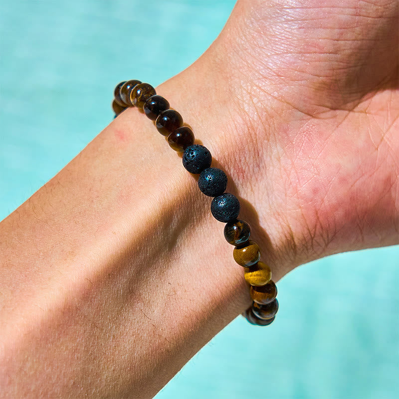 Wear FengShui 3Pcs Tiger Eye Lava Rock Protection Bracelet Set