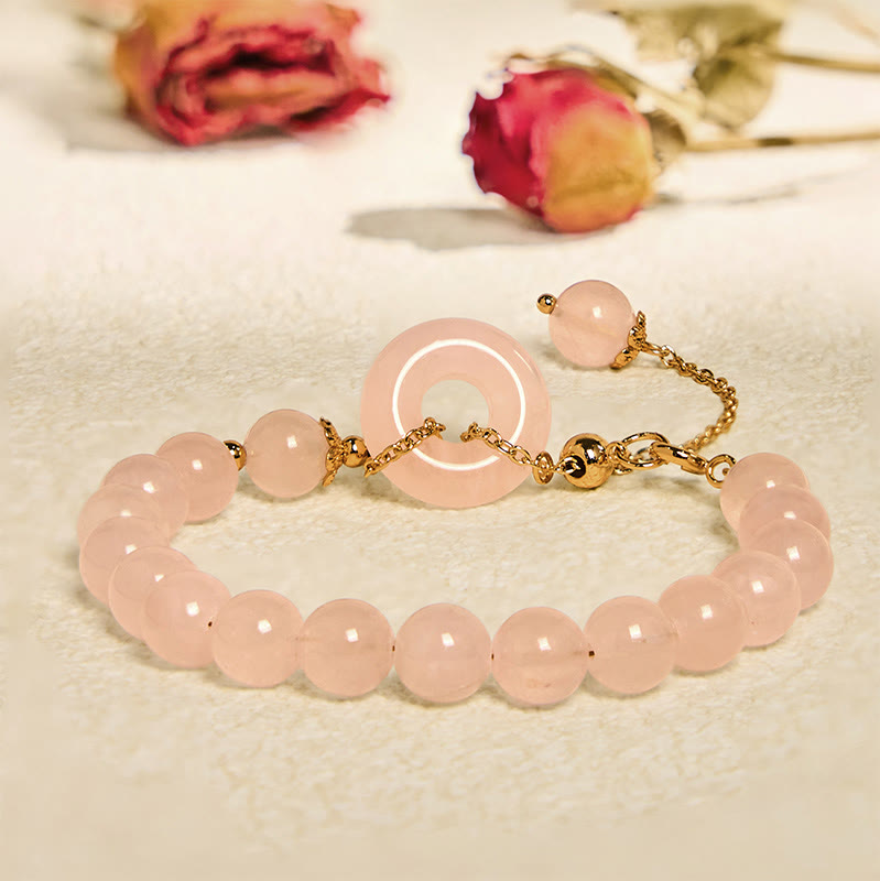 Wear FengShui Natural Pink Crystal Beads Peace Buckle Self-acceptance Bracelet