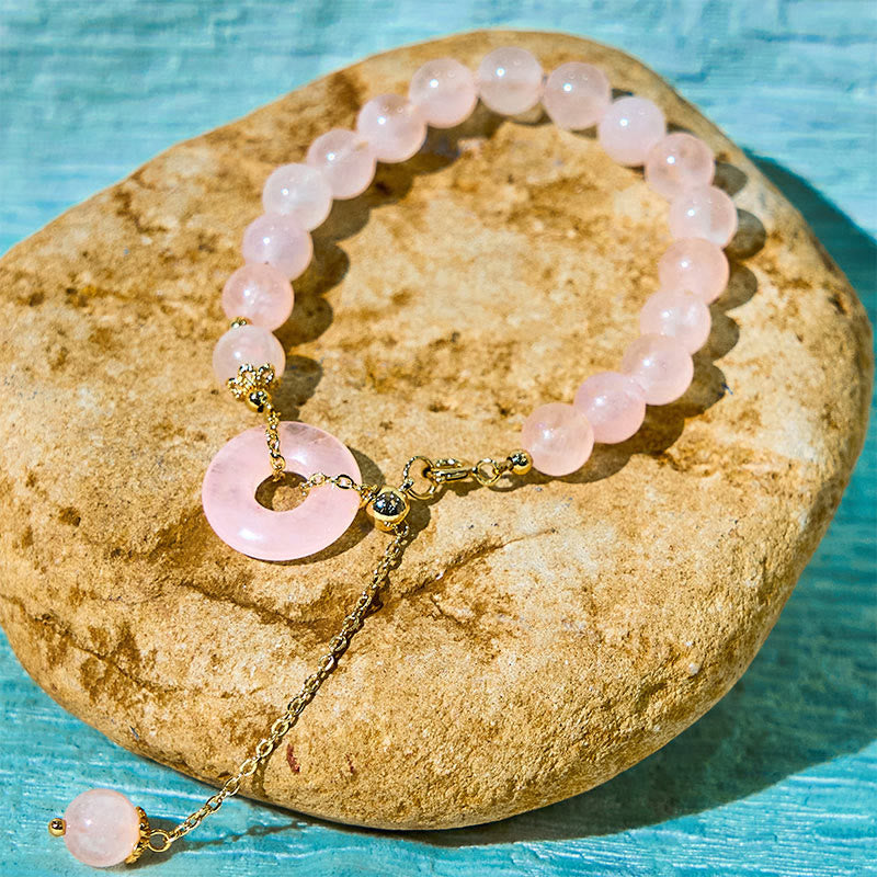 Wear FengShui Natural Pink Crystal Beads Peace Buckle Self-acceptance Bracelet