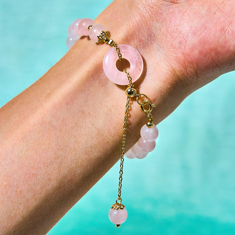 Wear FengShui Natural Pink Crystal Beads Peace Buckle Self-acceptance Bracelet