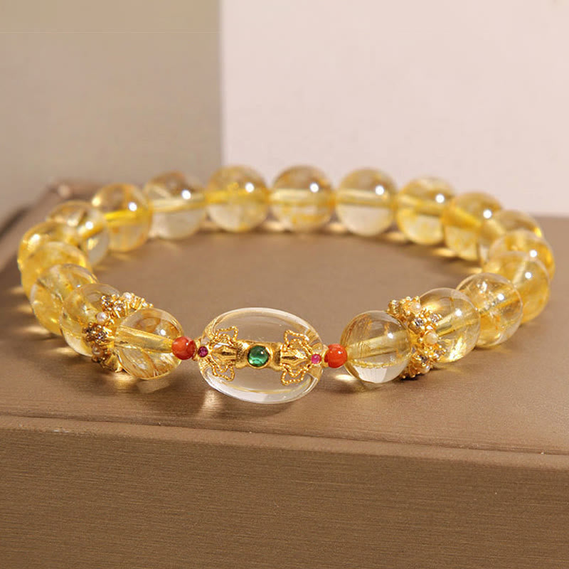 Wear FengShui Natural Golden Rutilated Quartz Beads Auspiciousness Bracelet